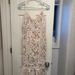 Lulu's Cream and White Lace Midi Dress